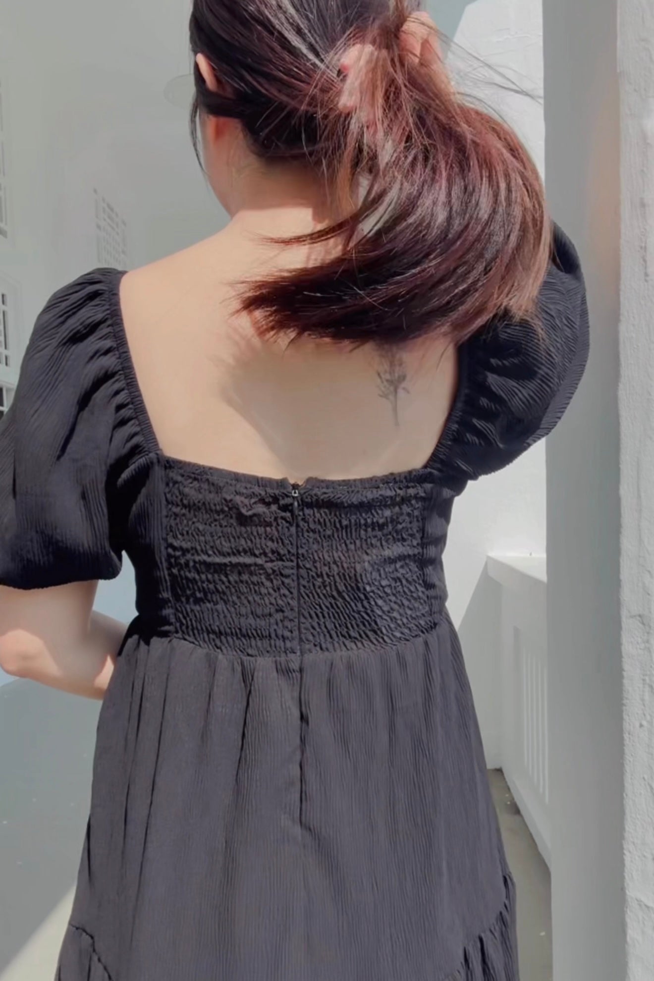 Ethereal Black V3 Smocked Midi Dress