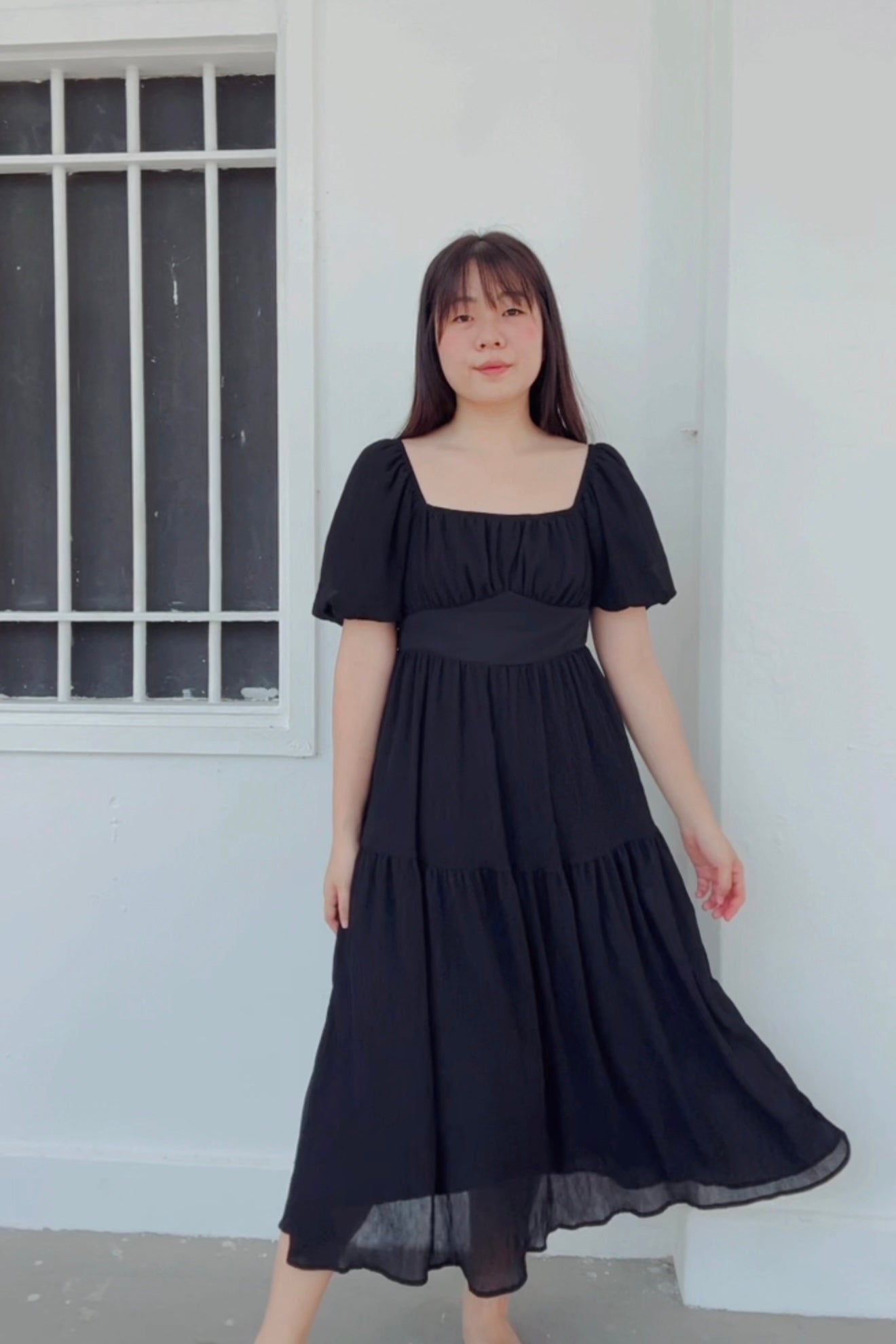 Ethereal Black V3 Smocked Midi Dress