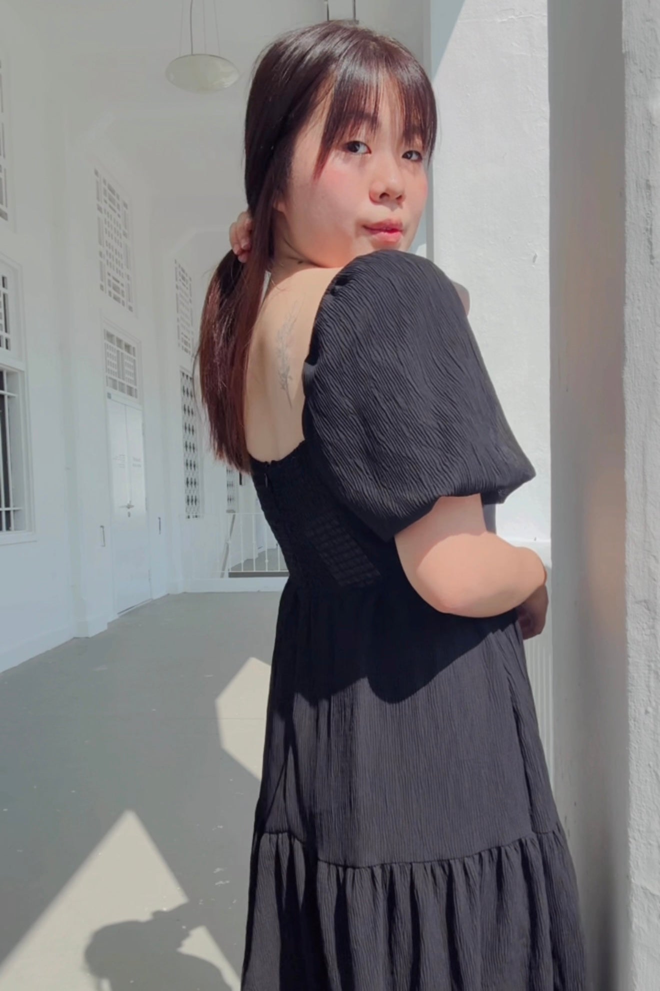 Ethereal Black V3 Smocked Midi Dress