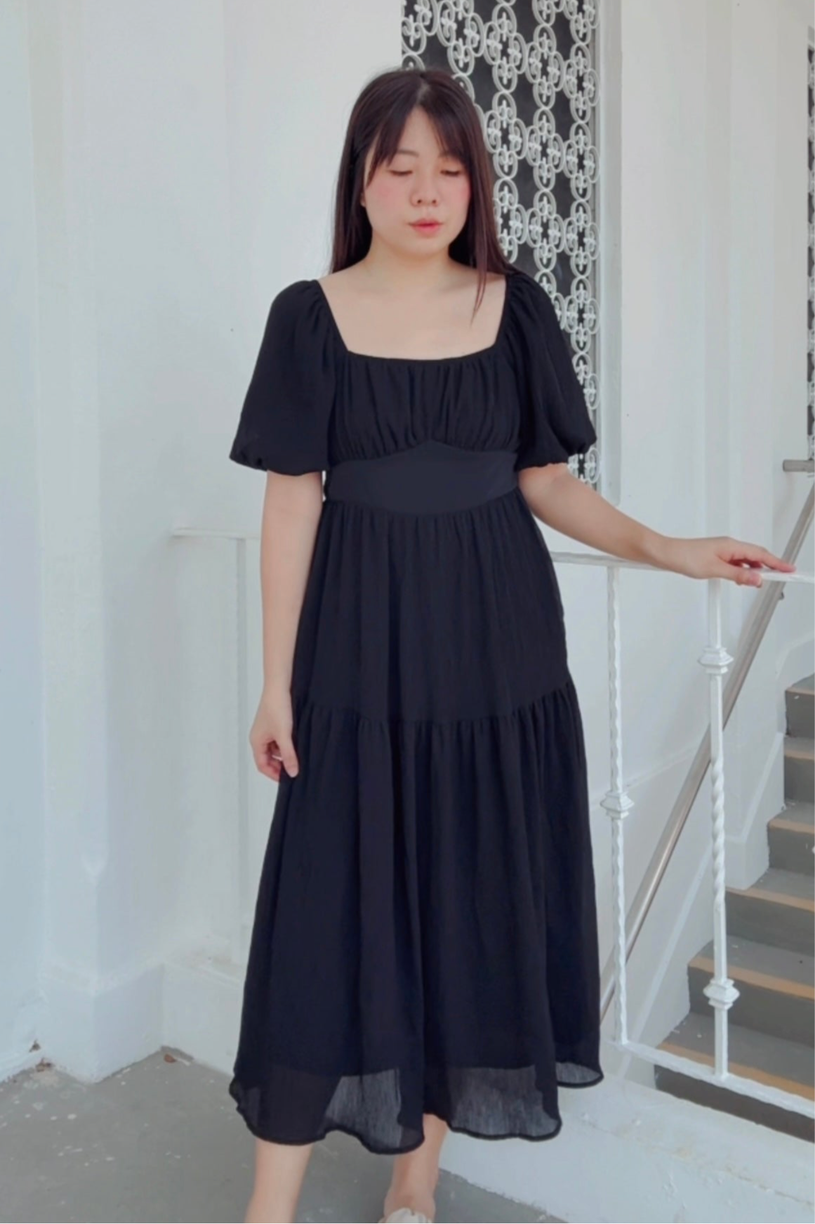 Ethereal Black V3 Smocked Midi Dress