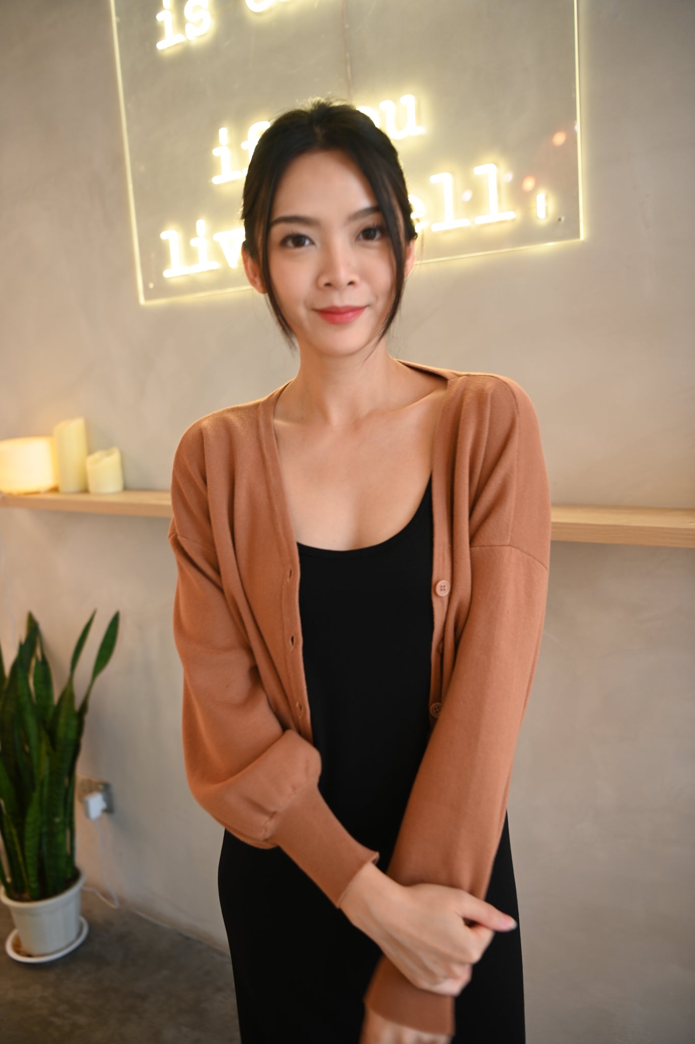 Railey Balloon Sleeve Knitted Cardigan (Caramel)