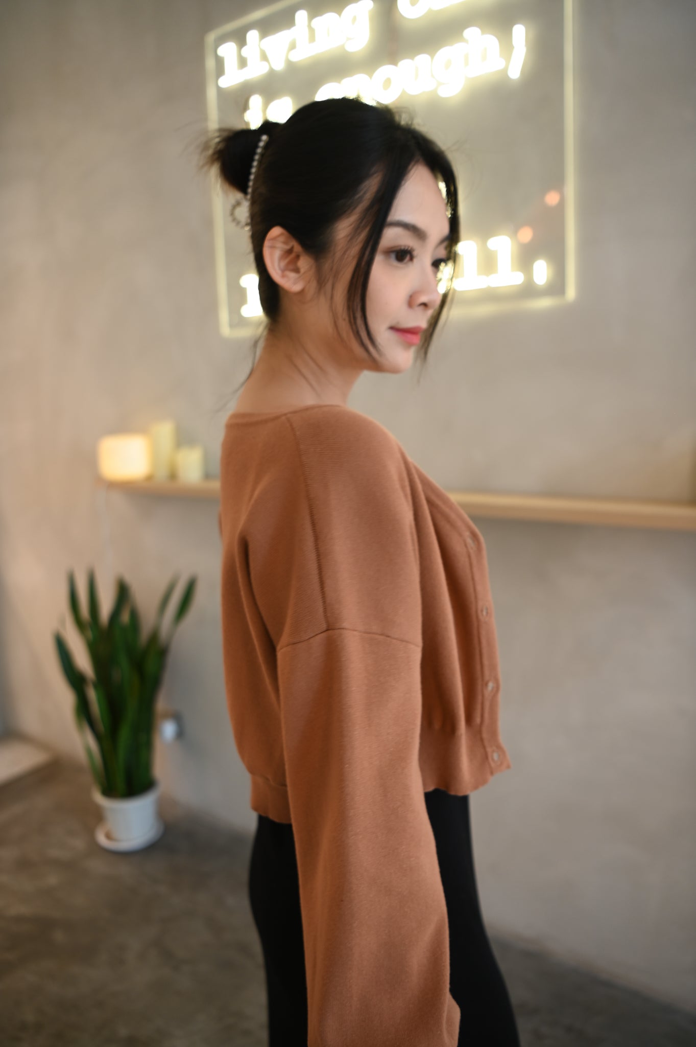 Railey Balloon Sleeve Knitted Cardigan (Caramel)