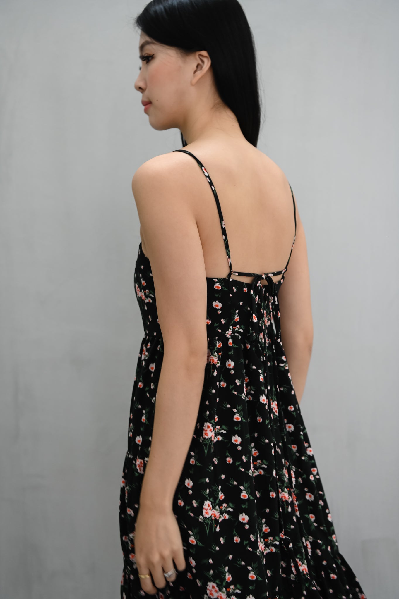 Julie Midi Silk Dress (Black Floral)