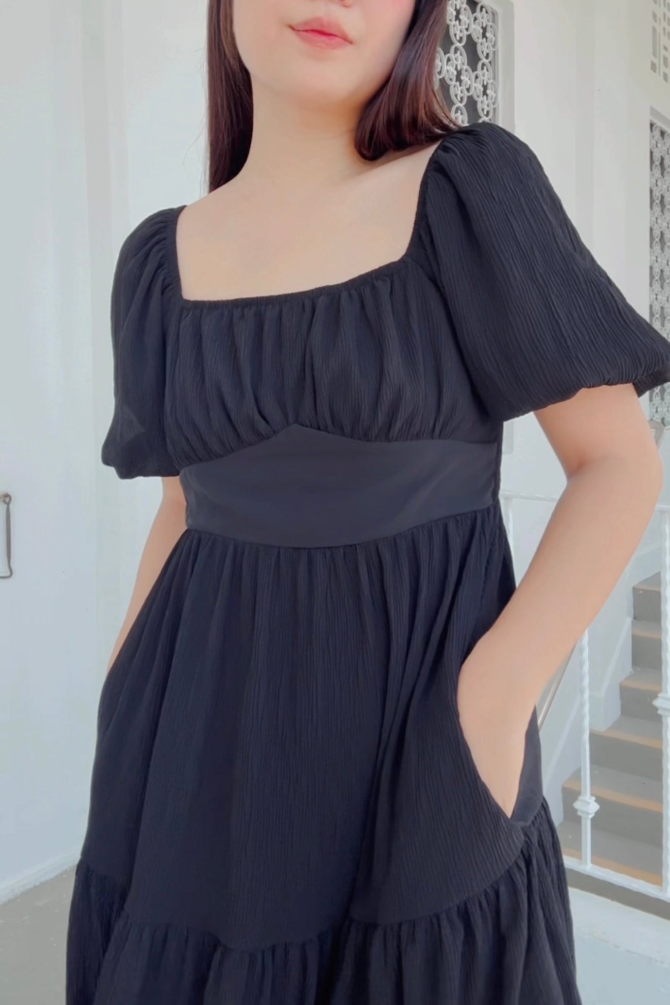 Ethereal Black V3 Smocked Midi Dress