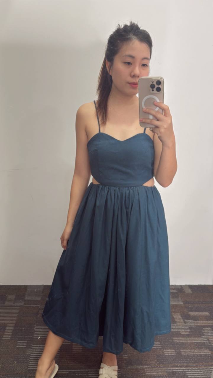 Audrey Linen Cut-Out Dress (Teal)
