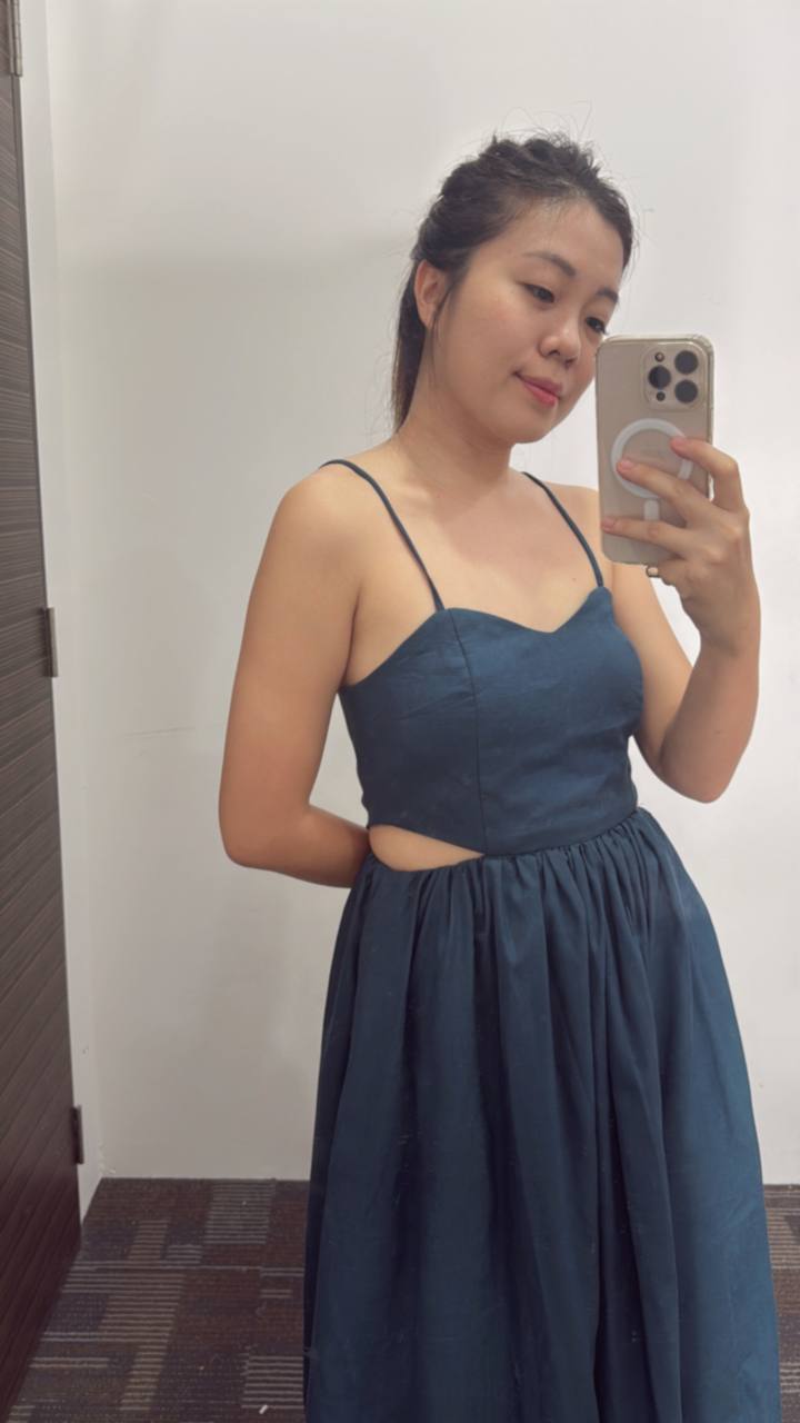 Audrey Linen Cut-Out Dress (Teal)