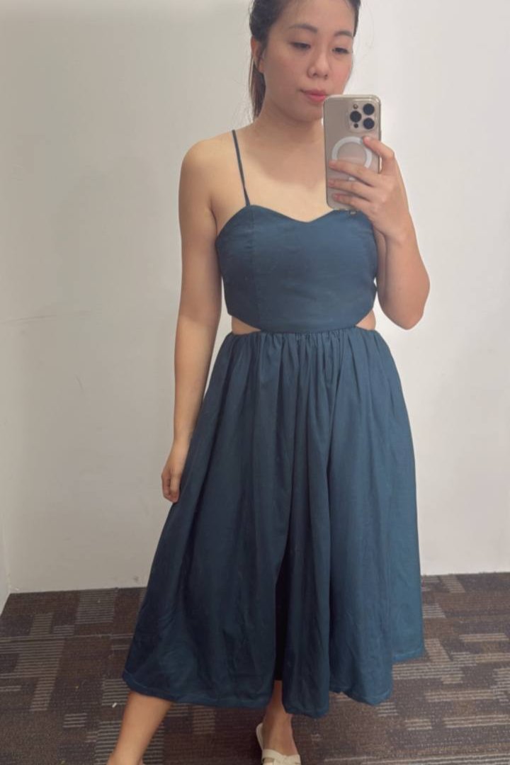 Audrey Linen Cut-Out Dress (Teal)