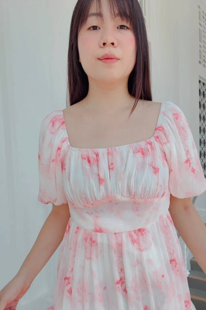 Ethereal Pink Rose V3 Smocked Midi Dress