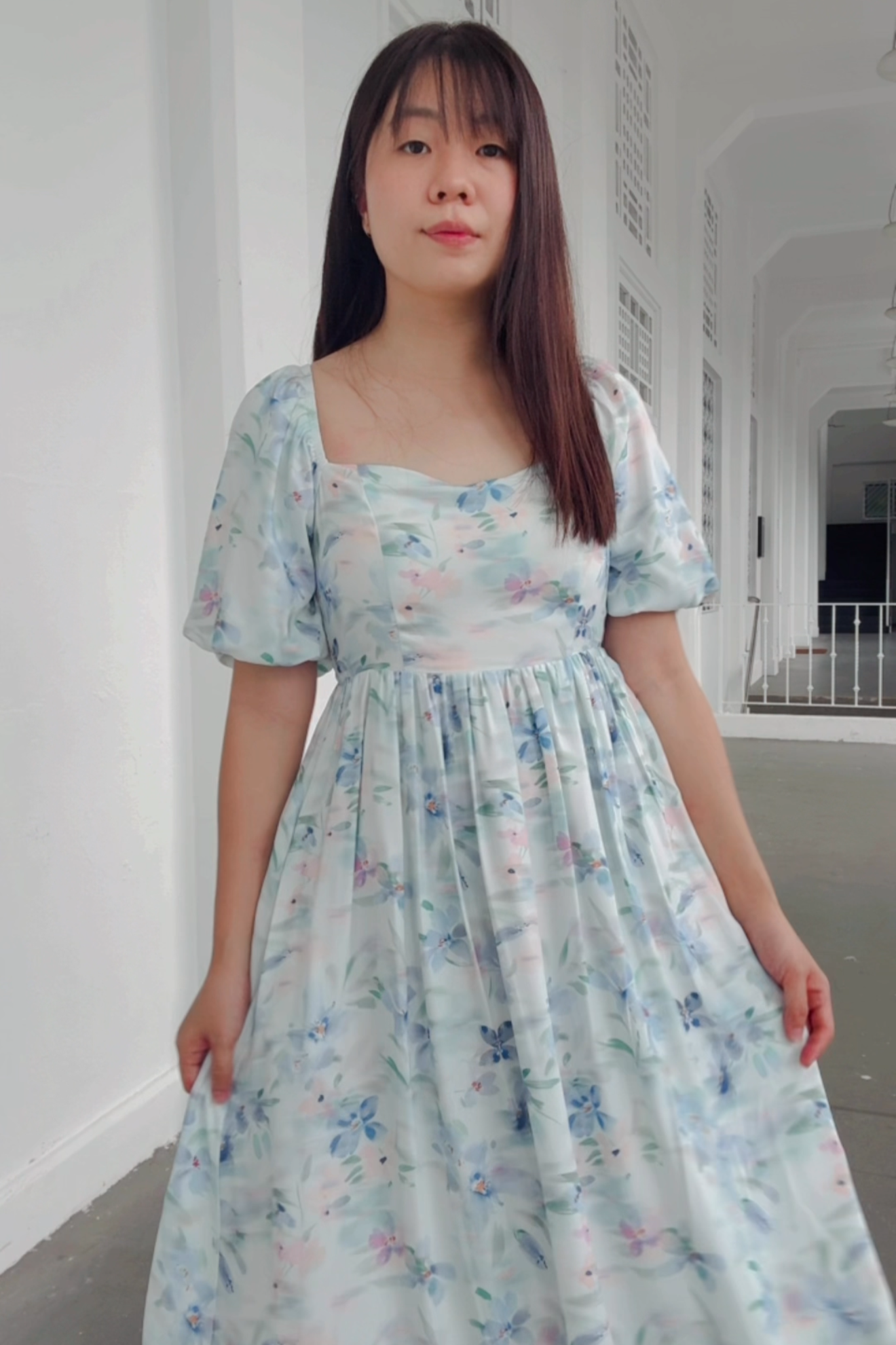 Bella Violet Ocean Floral Smocked Padded Midi Dress