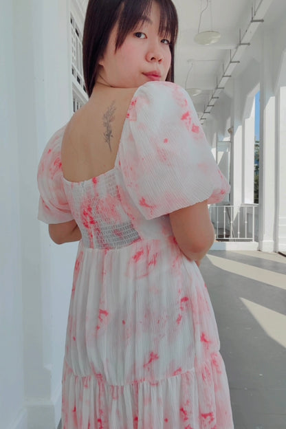 Ethereal Pink Rose V3 Smocked Midi Dress