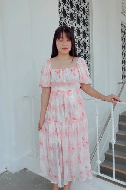 Ethereal Pink Rose V3 Smocked Midi Dress