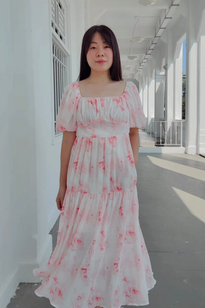 Ethereal Pink Rose V3 Smocked Midi Dress