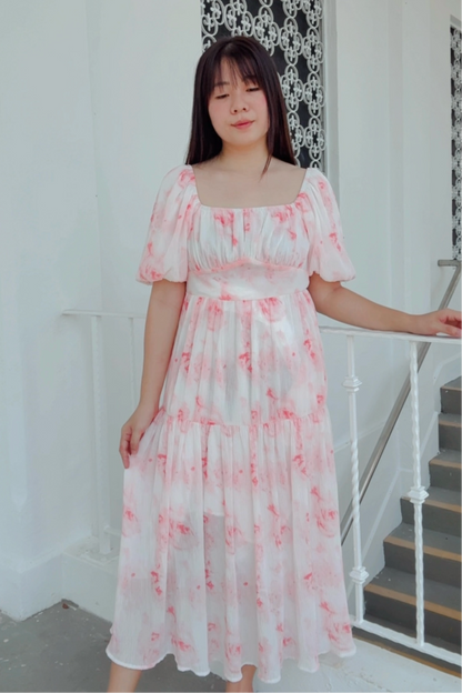 Ethereal Pink Rose V3 Smocked Midi Dress