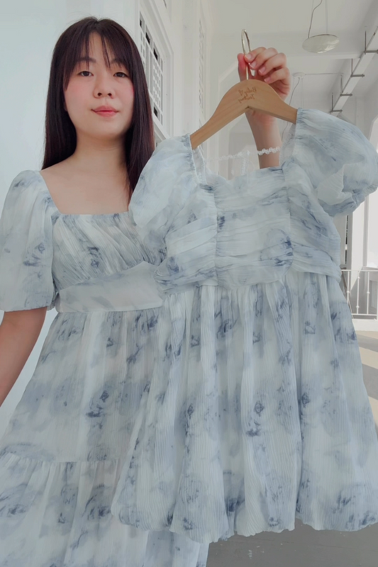 Ethereal Blue Rose Sleeved Dress V2 (Kids)