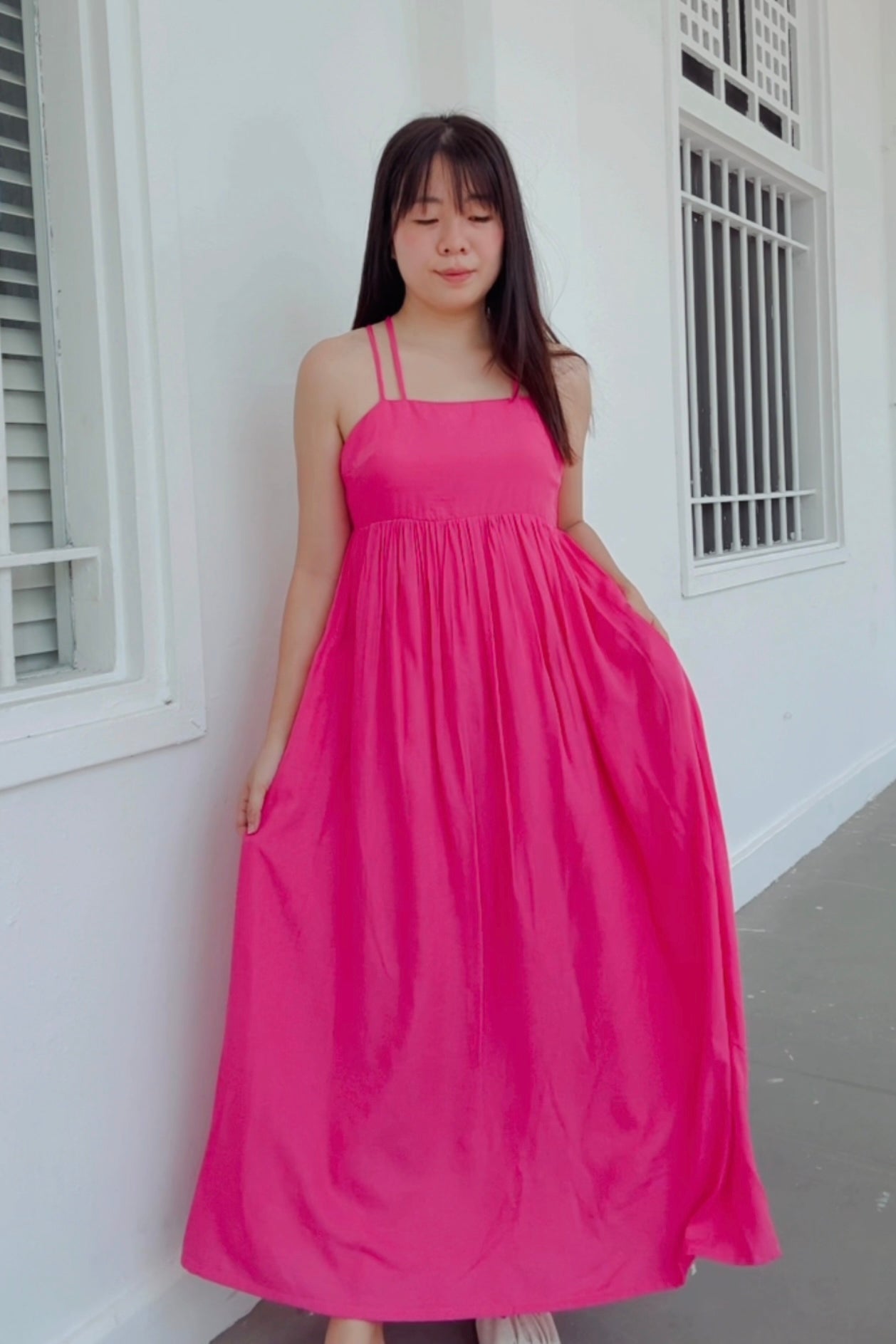 Chloe Criss Cross Maxi Dress (Neon Pink)