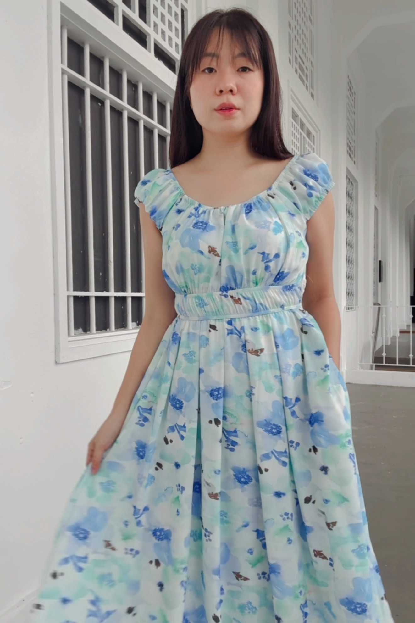 Andrea Blue Orchid Floral Padded Ruched Dress