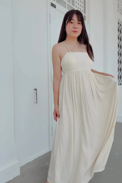 Chloe Criss Cross Maxi Dress (Cream Beige)