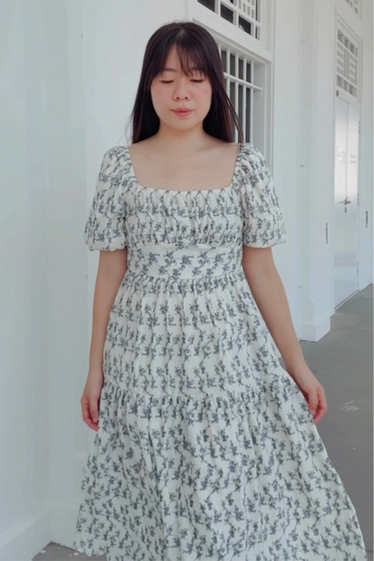 Clara V2 Porcelain Floral Smocked Midi Dress