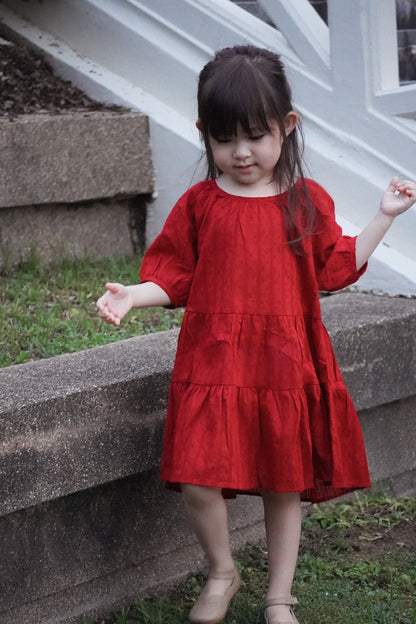 Adele Swiss Dot Kids Dress (Wine Red)