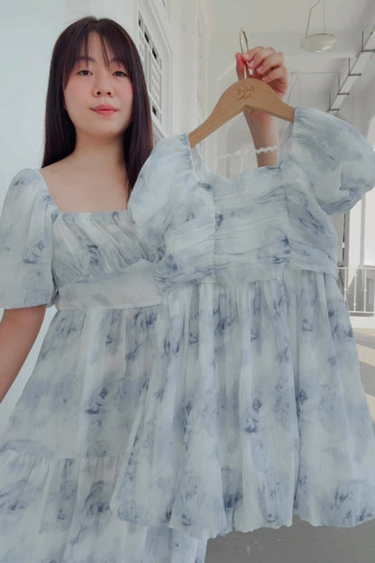 Ethereal Blue Rose V3 Smocked Midi Dress