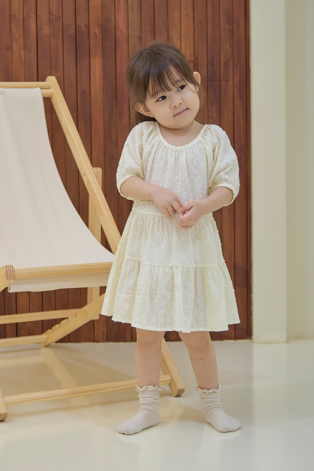 Adele Swiss Dot Kids Dress (Cream Yellow)