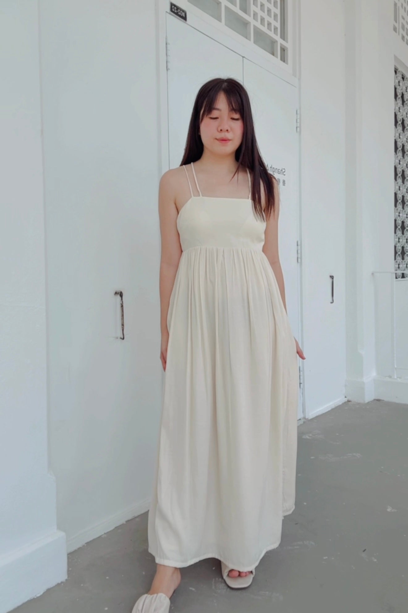 Chloe Criss Cross Maxi Dress (Cream Beige)