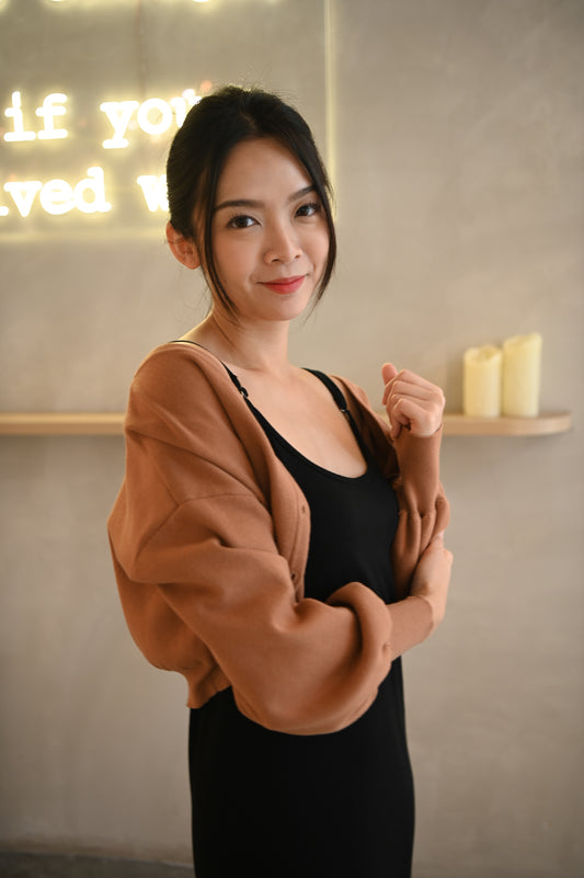 Railey Balloon Sleeve Knitted Cardigan (Caramel)