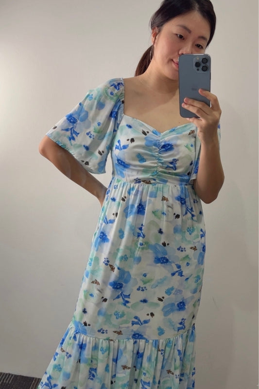 Bevelyn Smocked Midi Dress (Blue Orchid)