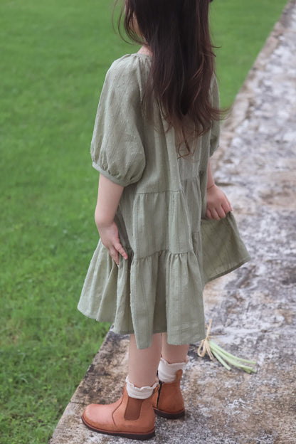 Adele Swiss Dot Kids Dress (Olive)