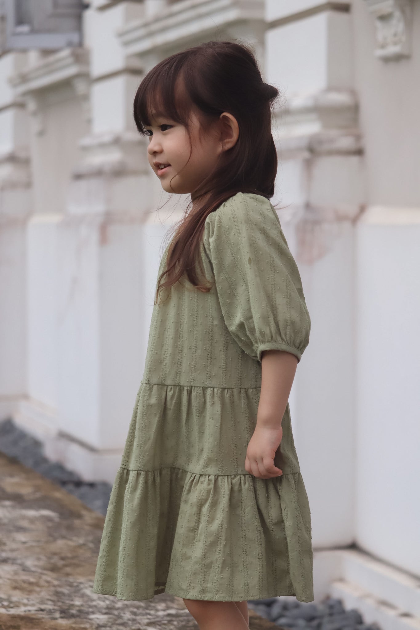 Adele Swiss Dot Kids Dress (Olive)