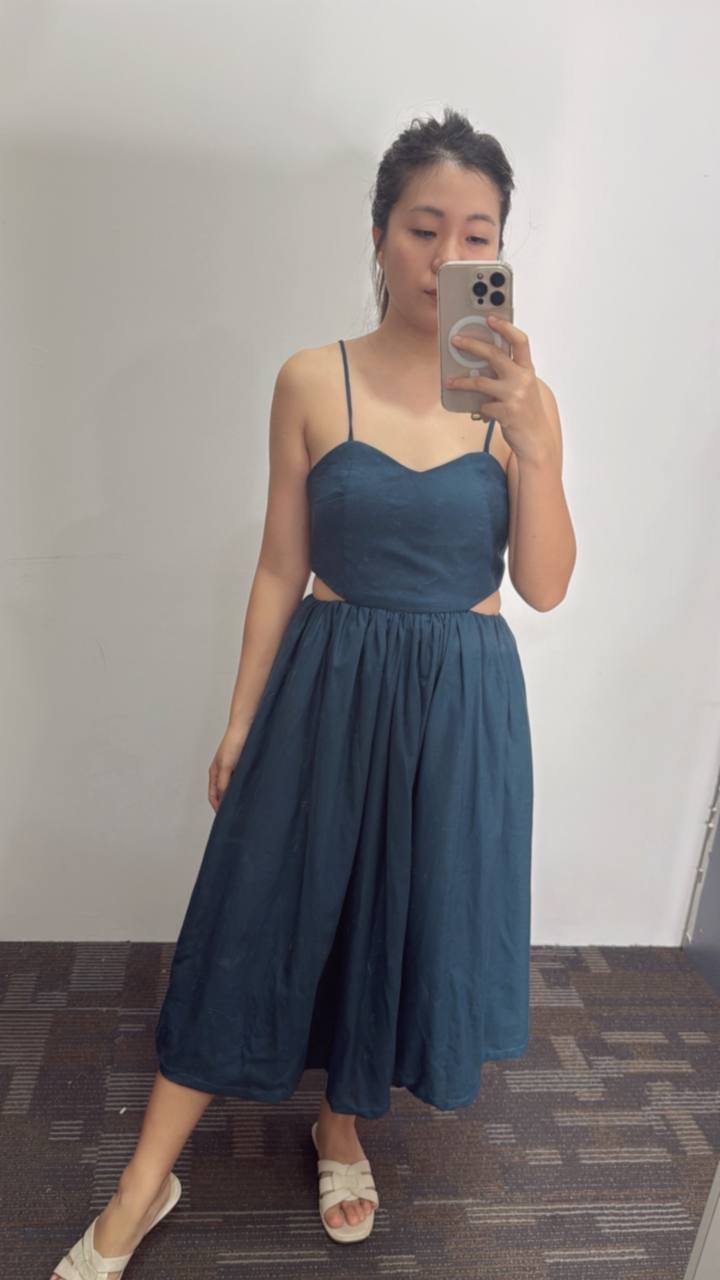 Janelle Linen Cut-Out Dress (Teal)