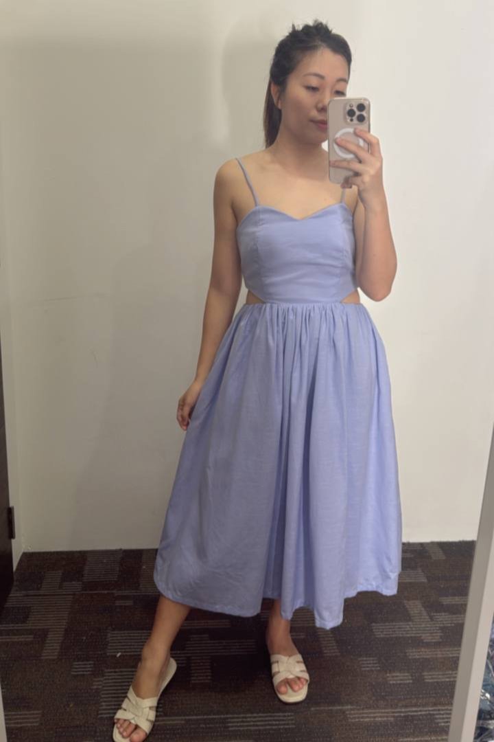 Janelle Linen Cut-Out Dress (Periwinkle)