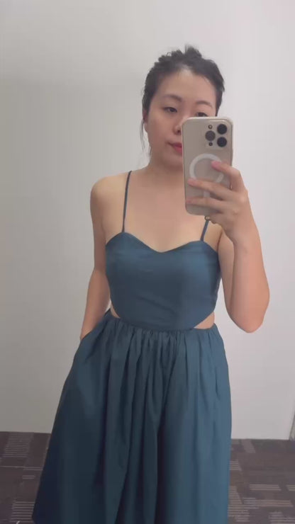 Janelle Linen Cut-Out Dress (Teal)